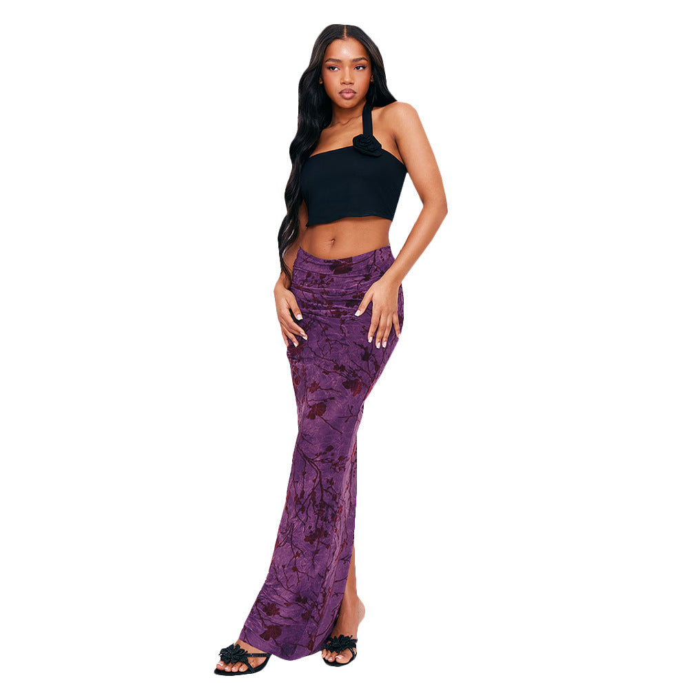 Hot Girl Autumn Women Clothing Knitted Street Sexy Flocking Flower Sheath Skirt For Women