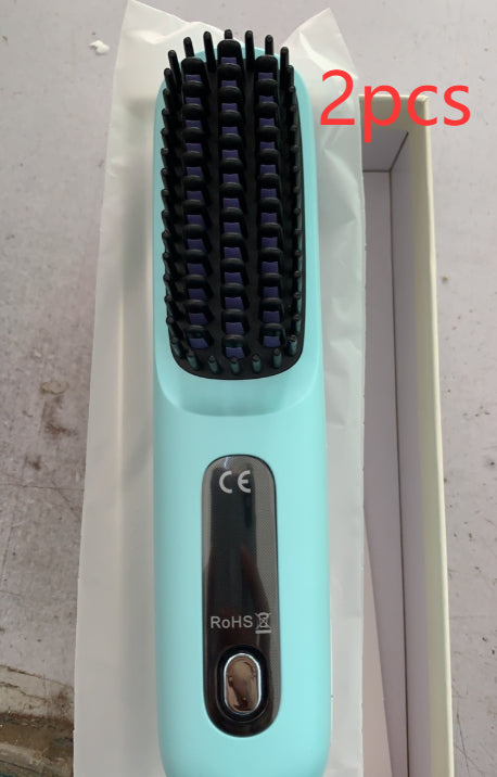 2 In 1 Straight Hair Comb Wireless Hair Straightener Brush Hair Fast Heating Portable Hot Curler USB Charging