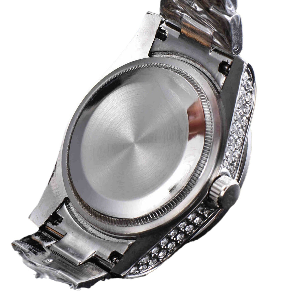 Mens All-Diamond Stainless Steel Quartz Watch