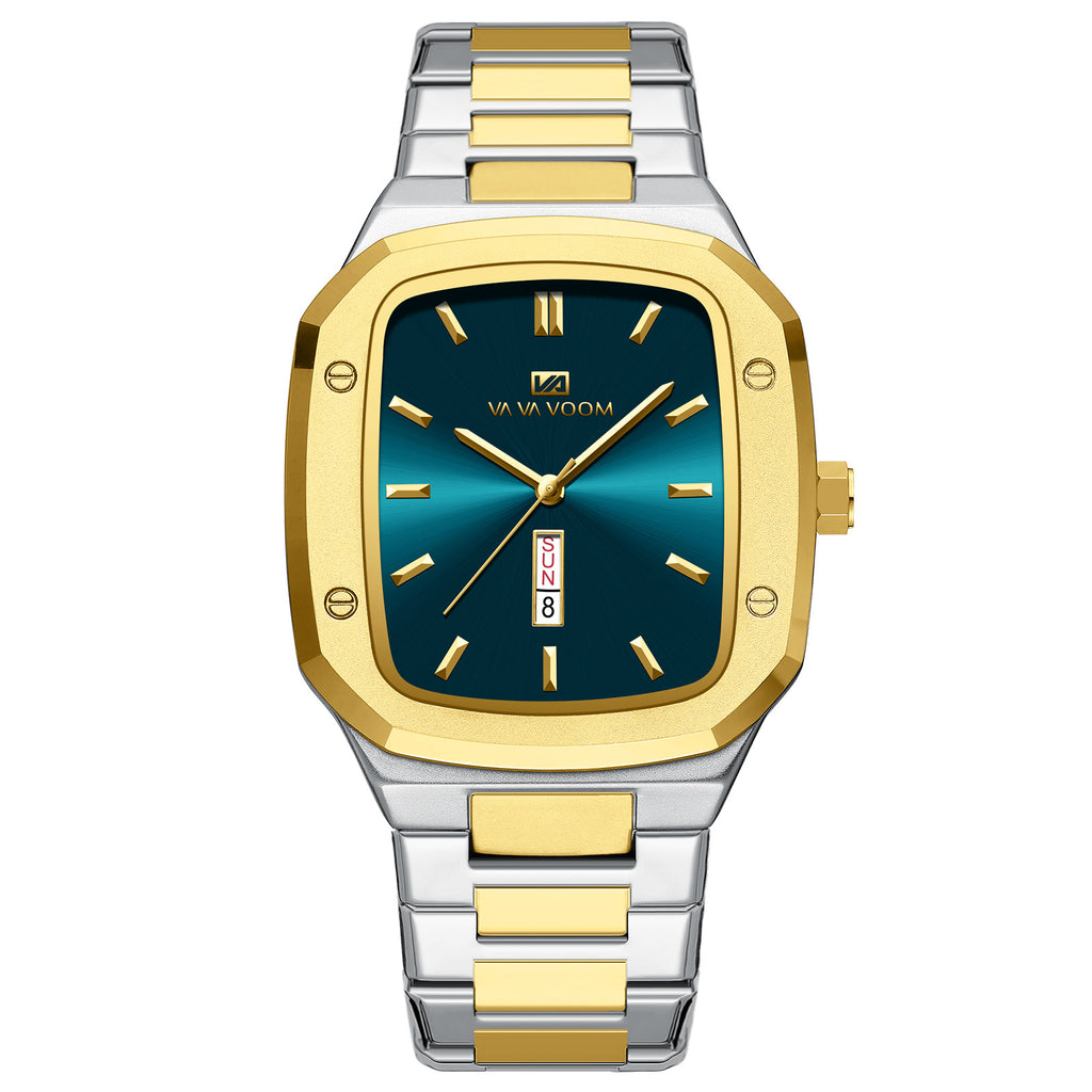 Business Rectangular Creative Dual-Date Steel-Strap Mens Watch